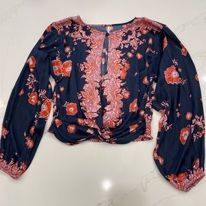 NWOT Free People Bell Sleeve Partially Open Top